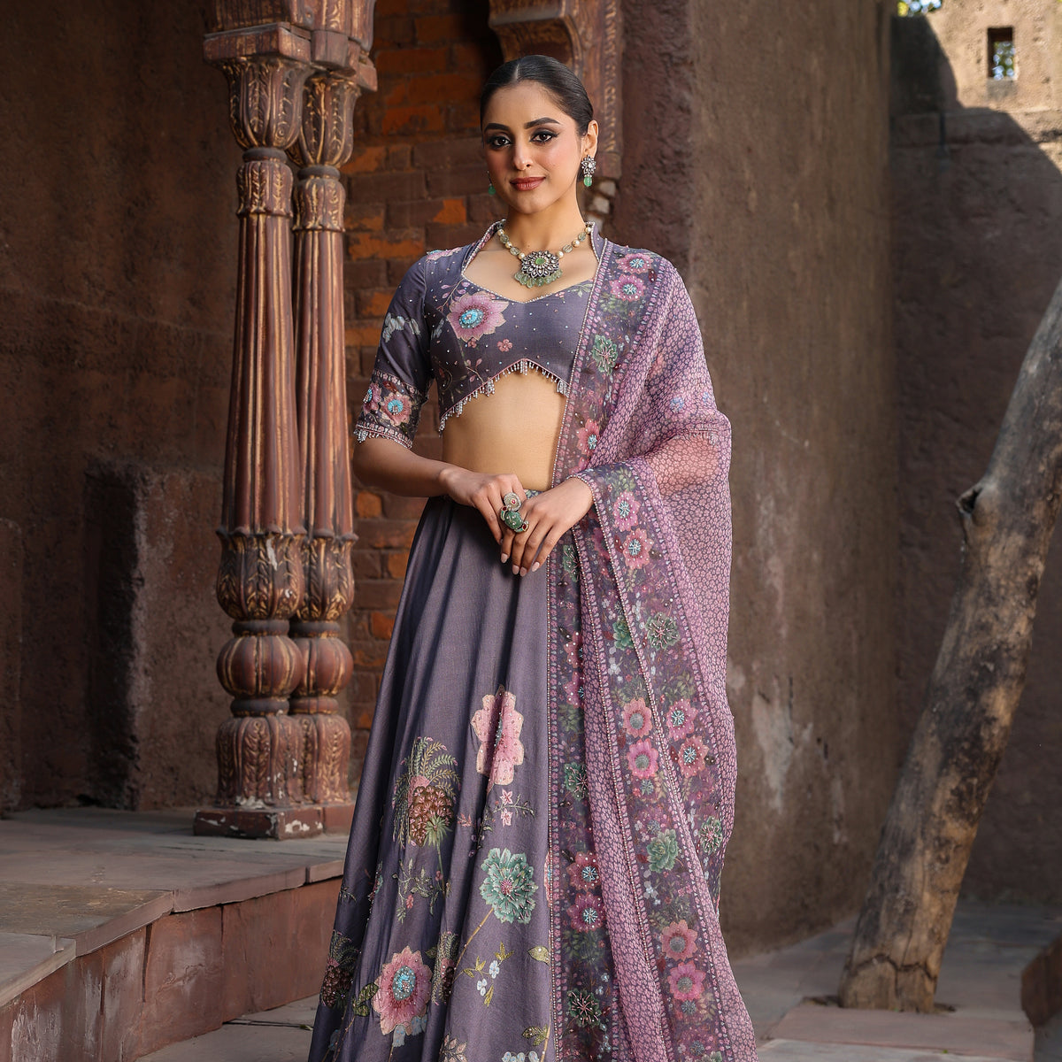 Mughal inspired Resham Work Lehanga, Peplum Kurta Set main image 0