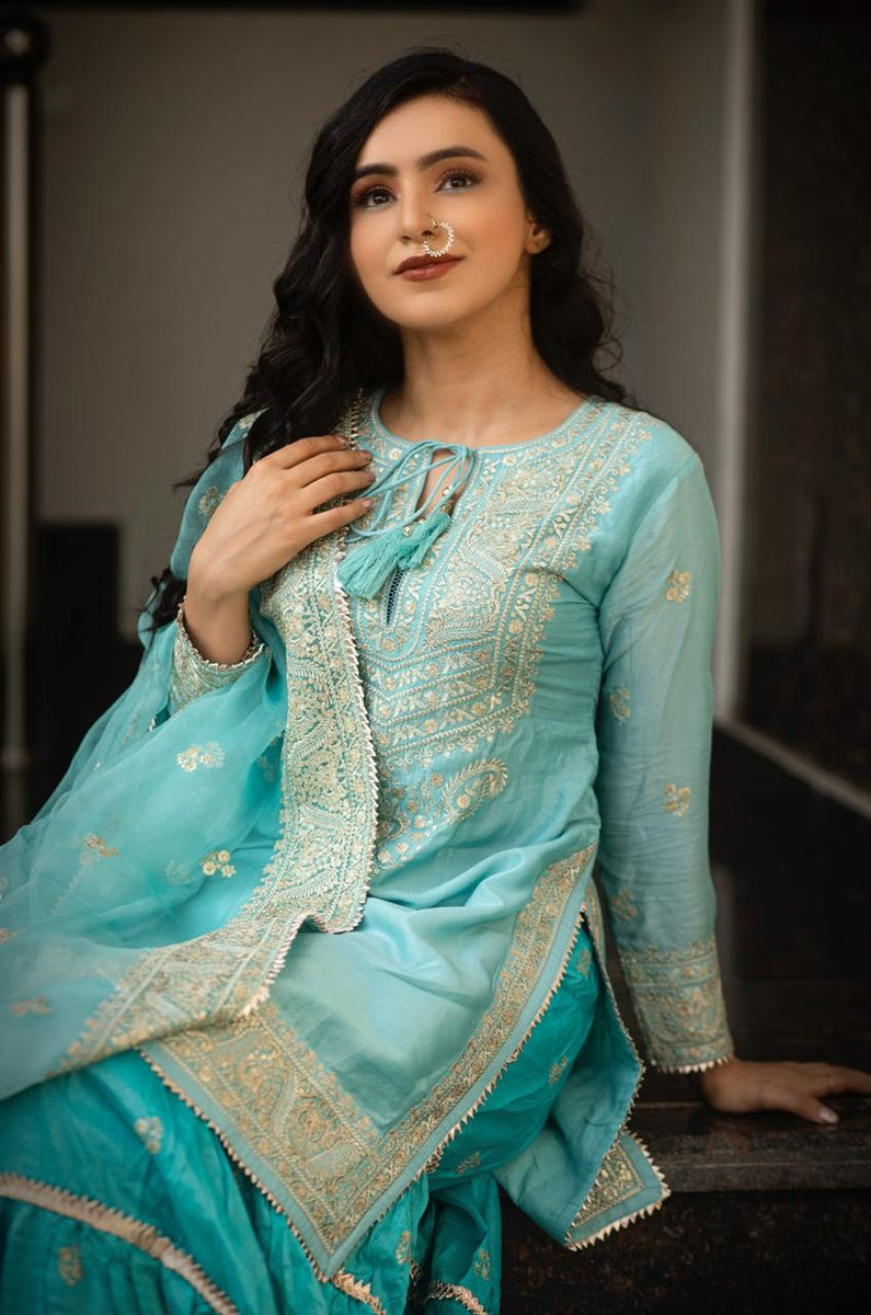 Blue Rati Short Sharara Set – Ganpatis