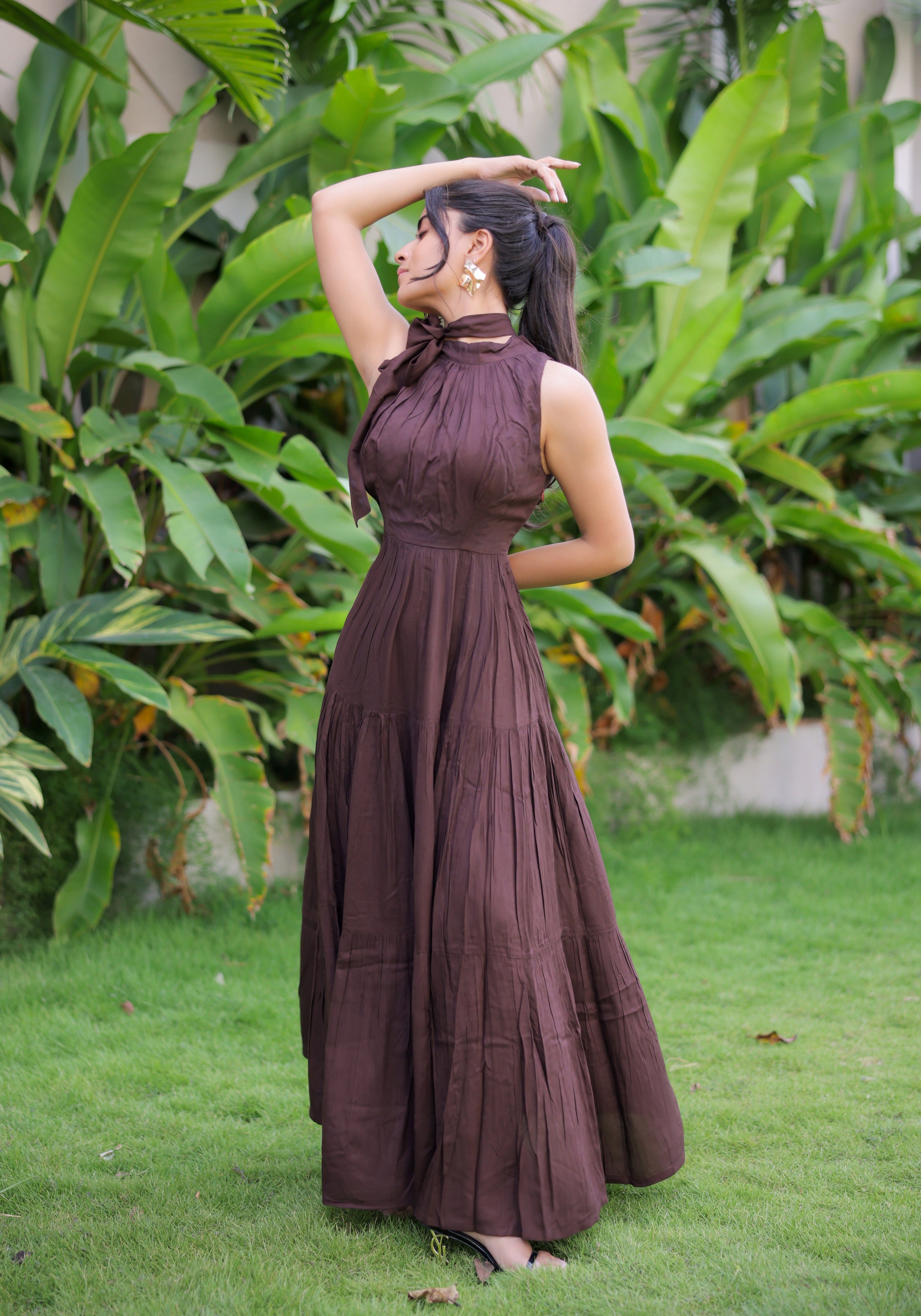 Dark Brown Tiered Maxi Dress