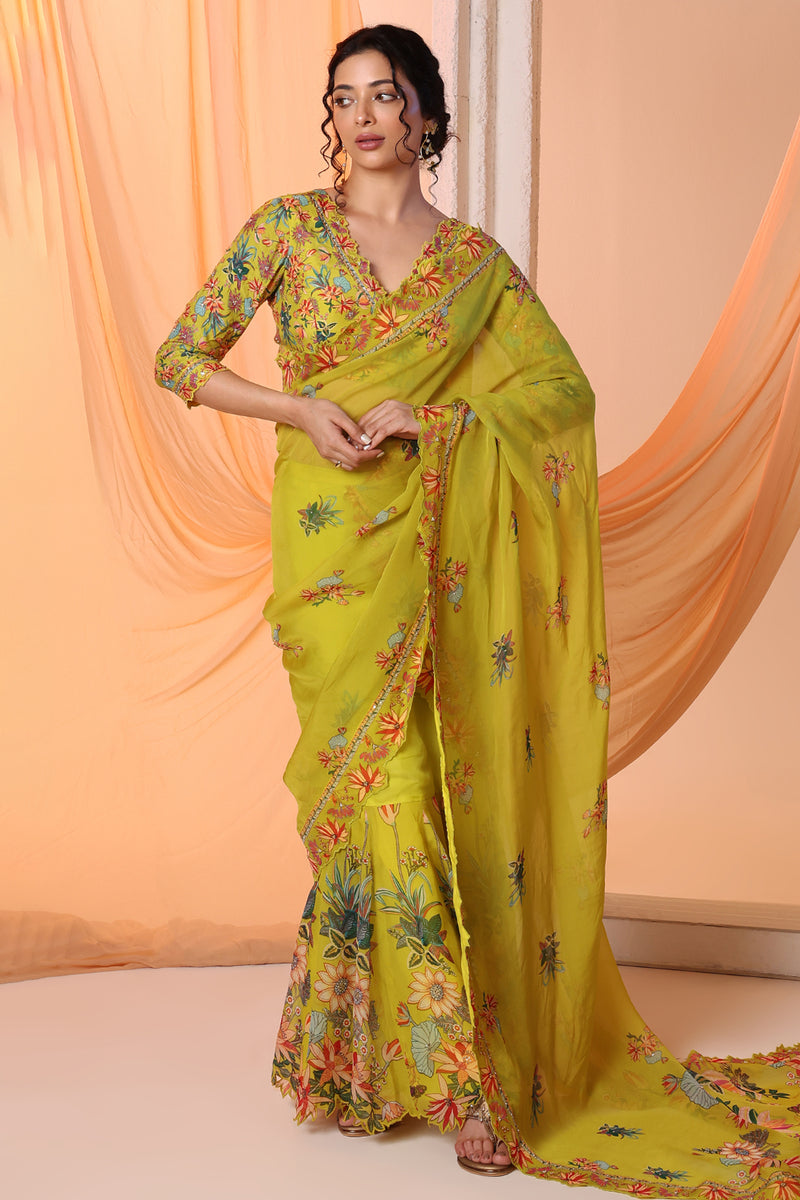 Aarani Embroidered Pre-stitch Saree set – Ganpatis